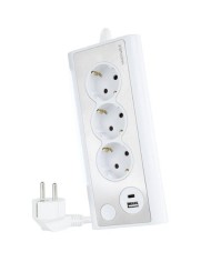 REGLETA 3 TOMAS + 2 USB CON CABLE 1.5METROS BLANCO NANOCABLE