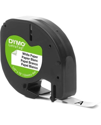 CINTA ETIQUETAS TEXTO NEGRO SOBRE BLANCO 12MM X 4 METROS DYMO