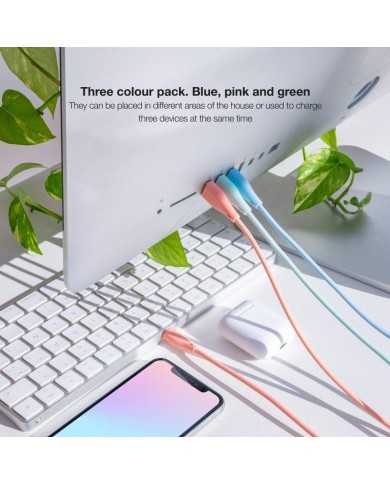 CABLE LIGHTNING A USB 2.0 NANOCABLE A/M 1M 3UD BLUE PINK GREEN LISO CABLE LIGHTNING A USB 2.0 NANOCABLE A/M 1M 3UD BLUE PINK GREEN LISO