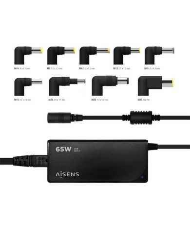 CARGADOR PORTATIL AISENS 65W AUTOMATICO + 9 CONECTORES + USB-A