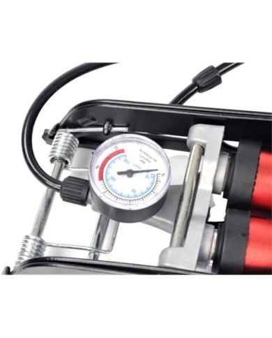 INFLADOR DE PIE DOBLE CON MANOMETRO 130 PSI MADER