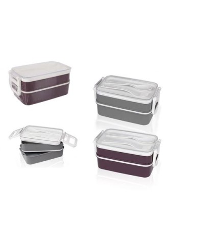 FIAMBRERA PLASTICA CON UTENSILIOS 2 NIVELES 375+475ML THERMOSPORT