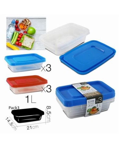 SET 3 TUPPER PLASTICO RECTANGULAR 1 LITRO URBAN LIVING