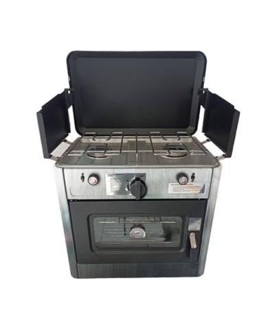 COCINA 2 FUEGOS CON TAPA + HORNO DE GAS CON SISTEMA DE SEGURIDAD MUVIP