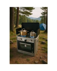 COCINA 2 FUEGOS CON TAPA + HORNO DE GAS CON SISTEMA DE SEGURIDAD MUVIP