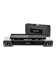 COCINA DE GAS PORTATIL DOBLE BOMBONA ACERO + PLANCHA + MALETIN MUVIP