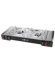 COCINA DE GAS PORTATIL DOBLE BOMBONA ACERO + PLANCHA + MALETIN MUVIP