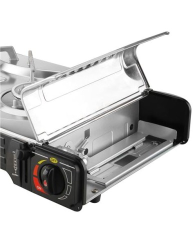 COCINA DE GAS PORTATIL DOBLE BOMBONA ACERO + PLANCHA + MALETIN MUVIP