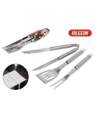SET 3 ACCESORIOS BARBACOA SILVER ALGON