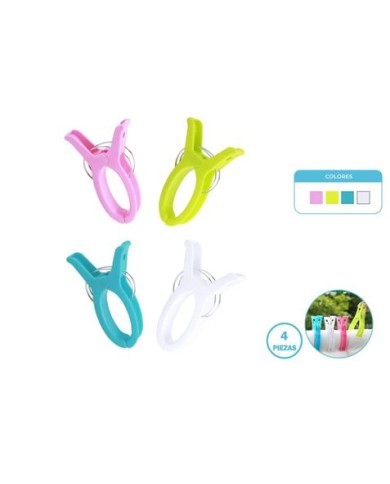 PACK 4 PINZAS PLASTICAS PLAYA COLORES SURTIDOS