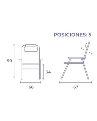 SILLA PLEGABLE 5 POSICIONES ALUMINIO 67X66X99CM CON COJÍN Y ASA
