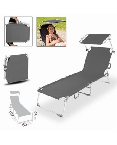 TUMBONA DE PLAYA PLEGABLE CON PARASOL ANTRACITA URBAN LIVING