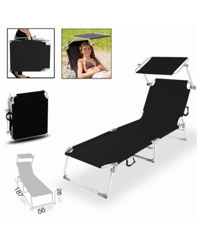 TUMBONA DE PLAYA PLEGABLE CON PARASOL NEGRA URBAN LIVING