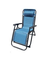 TUMBONA PLEGABLE AZUL DE ACERO CON COJIN CERVICAL