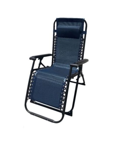 TUMBONA PLEGABLE AZUL MARINO DE ACERO CON COJIN CERVICAL