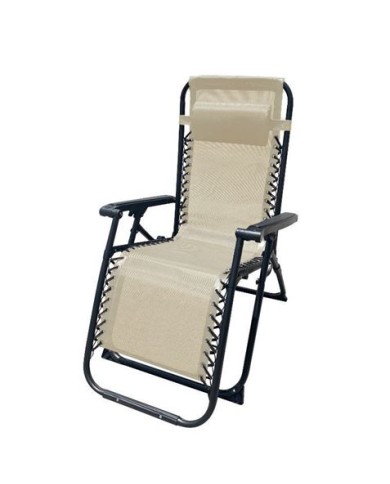 TUMBONA PLEGABLE BEIGE DE ACERO CON COJIN CERVICAL
