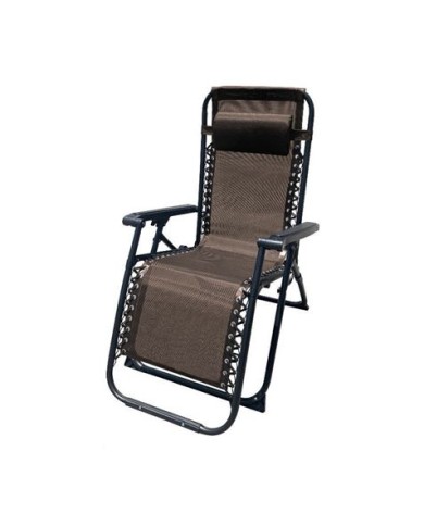 TUMBONA PLEGABLE MARRON DE ACERO CON COJIN CERVICAL
