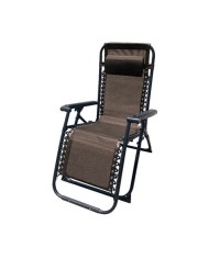 TUMBONA PLEGABLE MARRON DE ACERO CON COJIN CERVICAL