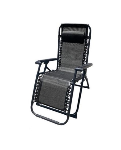 TUMBONA PLEGABLE NEGRO DE ACERO CON COJIN CERVICAL