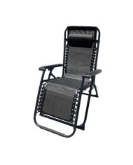 TUMBONA PLEGABLE NEGRO DE ACERO CON COJIN CERVICAL