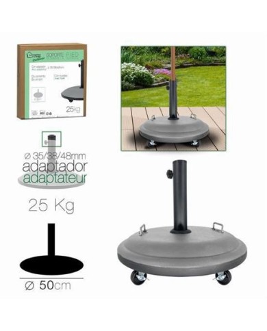 SOPORTE PARA SOMBRILLA CEMENTO GRIS CON RUEDAS 25KG