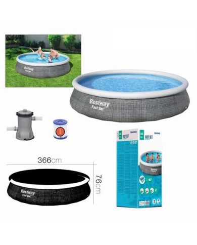 PISCINA HINCHABLE + BOMBA FILTRO 366CM DIÁMETRO X H76CM BESTWAY