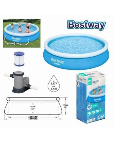 PISCINA HINCHABLE CON BOMBA Y FILTRO 366X76CM BESTWAY