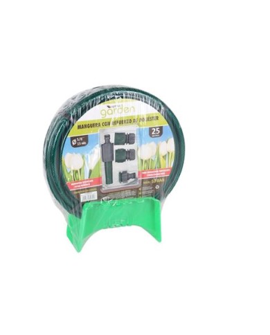 MANGUERA REFORZADA 25 METROS CON ACCESORIOS Y COLGADOR LITTLE GARDEN