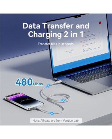 CABLE USB C A LIGHTNING | 3A | 1MTR BLANCO VENTION