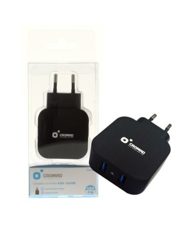 CARGADOR DE CORRIENTE 4.8A 2xUSB NEGRO CROMAD