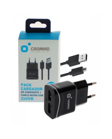 PACK CARGADOR CORRIENTE 2.1A + CABLE MICRO USB CROMAD