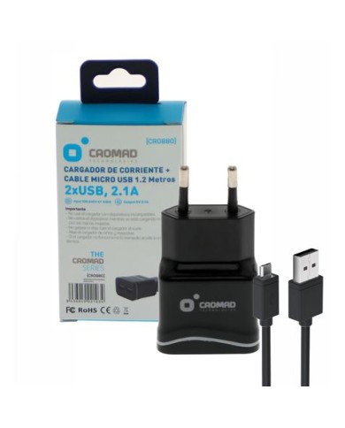 PACK CARGADOR CORRIENTE 2.1A + CABLE MICRO USB CROMAD