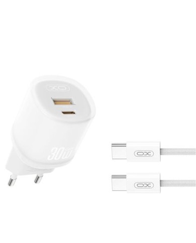 CARGADOR CARGA RAPIDA 30W USB-A /USB-C L151 + CABLE TIPO C BLANCO XO