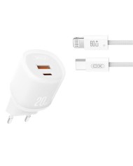 CARGADOR RAPIDO USB-A / USB-C 20W CON CABLE LIGHTNING L144 BLANCO XO