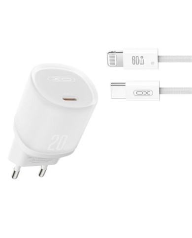 CARGADOR RAPIDO USB-C 20W CON CABLE LIGHHTNING L143 BLANCO XO