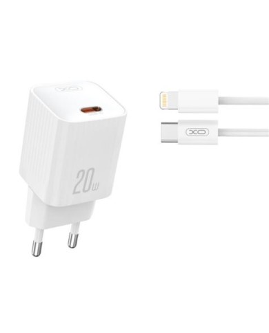 CARGADOR RAPIDO USB-C 20W CON CABLE LIGHHTNING L146 BLANCO XO