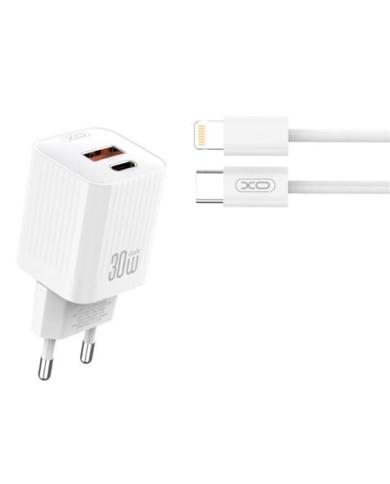 CARGADOR USB+USB-C 30W L149 CON CABLE LIGHTNING BLANCO XO