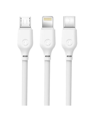 CABLE NB103 CARGA RAPIDA 3 EN 1 | MICRO + TIPO C + LIGHTNING A USB | BLANCO