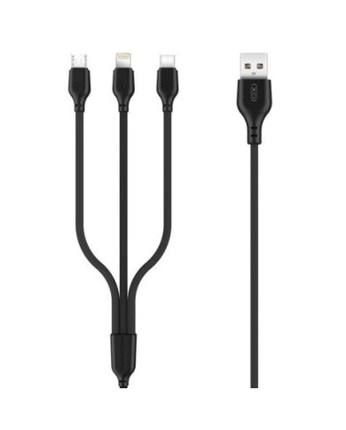 CABLE NB103 CARGA RAPIDA 3 EN 1 | MICRO + TIPO C + LIGHTNING A USB | NEGRO