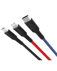 CABLE NB54 CARGA RAPIDA CORDON 3 EN 1 | MICRO + TIPO C + LIGHTNING A USB XO