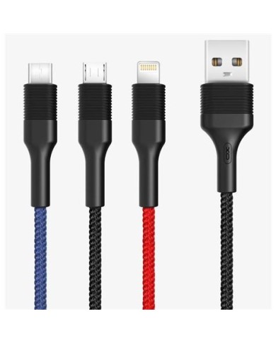 CABLE NB54 CARGA RAPIDA CORDON 3 EN 1 | MICRO + TIPO C + LIGHTNING A USB XO
