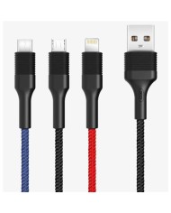 CABLE NB54 CARGA RAPIDA CORDON 3 EN 1 | MICRO + TIPO C + LIGHTNING A USB XO