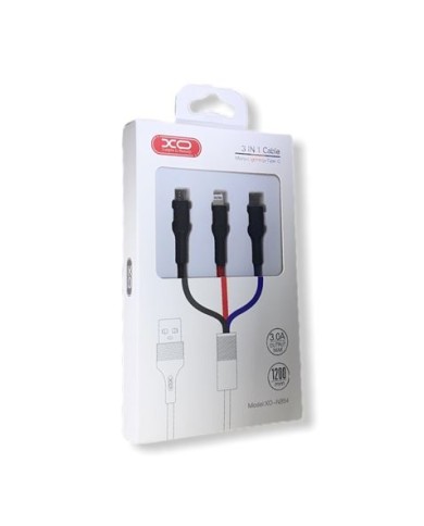 CABLE NB54 CARGA RAPIDA CORDON 3 EN 1 | MICRO + TIPO C + LIGHTNING A USB XO