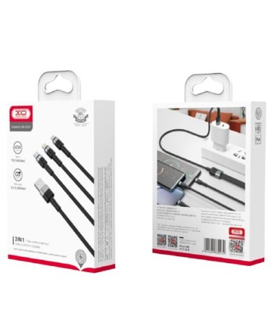 CABLE NBQ191 CARGA RAPIDA 40W 3 EN 1 | MICRO + TIPO C + LIGHTNING A USB XO