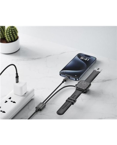 CABLE 2 EN 1 60W TIPO C + CABLE CARGA MAGNETICA APPLE WATCH NEGRO XO