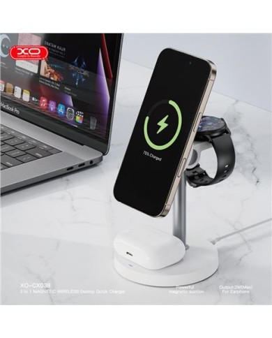 CARGADOR INALAMBRICO MAGNETICO 3 EN 1 CX038 BLANCO XO