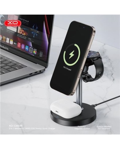 CARGADOR INALAMBRICO MAGNETICO 3 EN 1 CX038 NEGRO XO