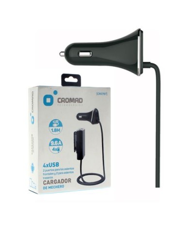 CARGADOR DE MECHERO 9.6A 4 X USB NEGRO CROMAD