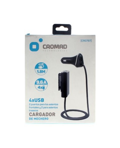 CARGADOR DE MECHERO 9.6A 4 X USB NEGRO CROMAD