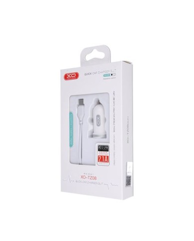 PACK CARGADOR MECHERO TZ08 2.1A + CABLE TIPO LIGHTNING BLANCO XO